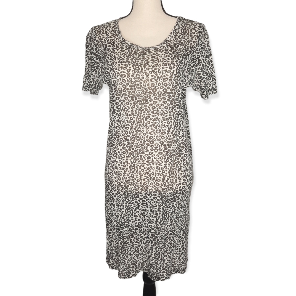 Maje Women's T-Shirt Dress Black & White Leopard Print Medium/Large